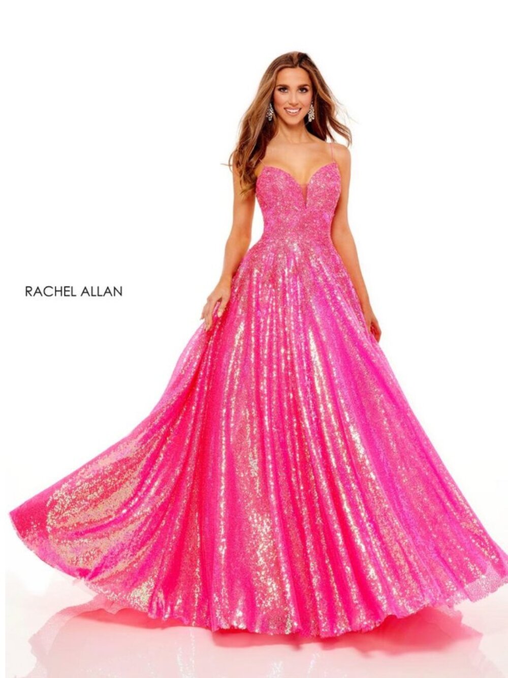 New Rachel Allan 70243 Sequenced Prom Dress Hot Pink Size 2 and 8
